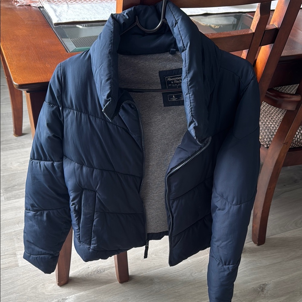 Abercrombie & Fitch Blue Puffer Jacket with Quilted Design